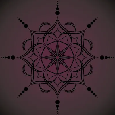 A symmetrical black mandala design set against a deep purple gradient. This piece is about finding balance and harmony through intricate, repeating patterns.