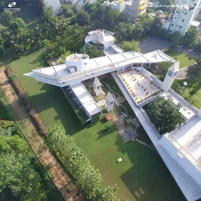 We offer specialized aerial photography to give your event a grander perspective. This drone shot captures the unique architecture of a corporate campus, providing a stunning, high-impact image perfect for marketing materials.