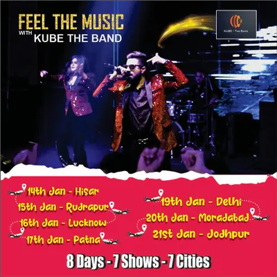 On stage with Kube The Band during our 7-city India tour. This setup combines the best of both worlds: the energy of a live band and the endless possibilities of a DJ set.