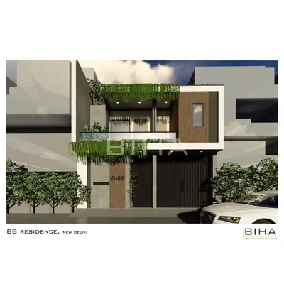 An example of our biophilic facade design for a residence in New Delhi. We integrated cascading greenery into the building's elevation, creating a living exterior that merges architecture with nature and enhances the urban environment.