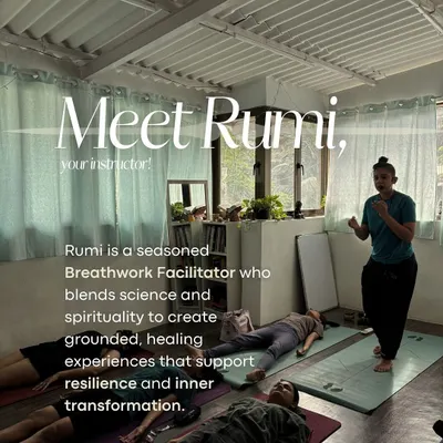 Meet Rumi, your instructor for breathwork. She is a seasoned facilitator who blends science and spirituality to create grounded, healing experiences that support resilience.