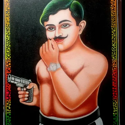 A powerful portrait of the freedom fighter Chandra Shekhar Azad, captured in my signature bold style against a black background.