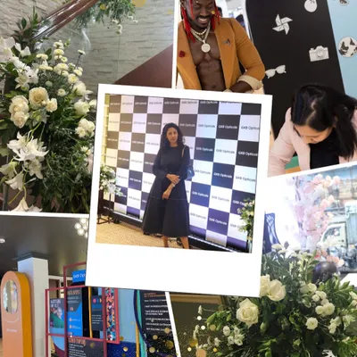 This collage captures the spirit of the GKB Opticals relaunch. We blended soft cherry blossoms, interactive stations, and community engagement to create an event that was about more than just decor; it was about purpose and connection.