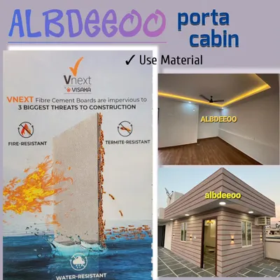 We use VNext Fibre Cement Boards, which are resistant to the three biggest threats: fire, water, and termites. This is a core material that ensures the safety and longevity of our structures.
