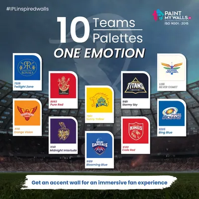 10 Teams, 10 Palettes, One Emotion. Cheer for your favorite team every day with a custom accent wall. I can bring the thrill of the IPL to your home all year round with these team-themed designs.