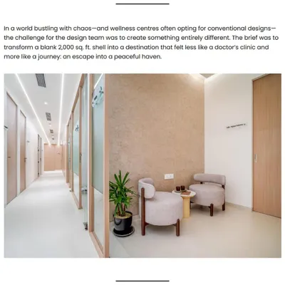 My vision was to create an escape, a journey into a peaceful haven that feels less like a clinic and more like a destination for wellness. This corridor at my Mumbai clinic is the start of that journey.
