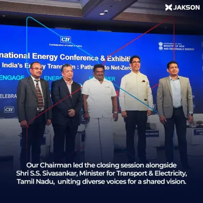 Our Chairman stands with Shri S.S. Sivasankar, Minister for Transport & Electricity, Tamil Nadu, at the closing session of IECE. This collaboration signifies our commitment to uniting diverse voices for a shared vision of a sustainable energy future.