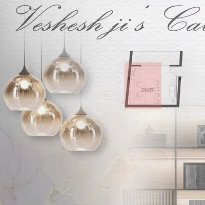 This is a section of the initial mood board, or 'intent', for Mr. Vishesh's office. This step is crucial for visualizing the space, here focusing on the selection of elegant, globe-style pendant lights and establishing the room's layout.