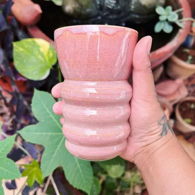 I made this pink ribbed tumbler with a new glaze I was trying out. I love how the color turned out, and it feels so nice to hold.