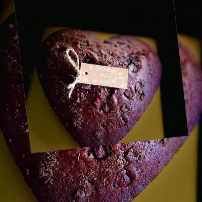 A decadent, heart-shaped chocolate cake made with couverture chocolate and whole wheat flour. A simple yet powerful way to show your love.