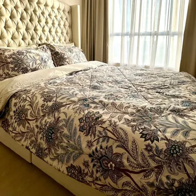 A customer's stunning bedroom featuring one of my sourced paisley print bedsheets. It creates such an elegant, hotel-like atmosphere, which is exactly the goal.