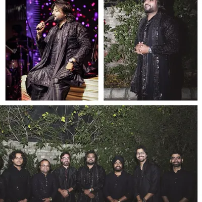 The entire Sufi Folks band, dressed in coordinated traditional attire. We are a professional, cohesive unit, ready to bring a polished and unified look and sound to your event.