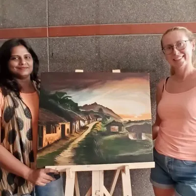 Art connects us globally. I had the pleasure of teaching a participant from Poland, who completed this beautiful landscape painting during our online sessions.