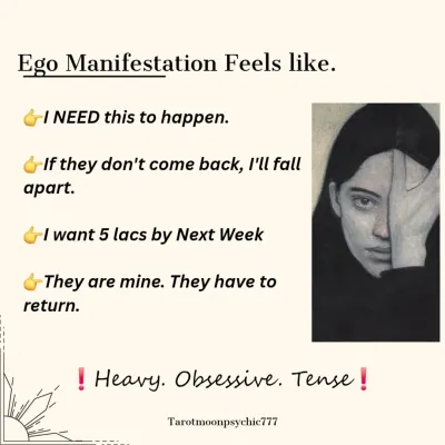 This image shows what ego-based manifestation feels like: heavy, obsessive, and tense. It's rooted in neediness and control, like "I NEED this to happen."
