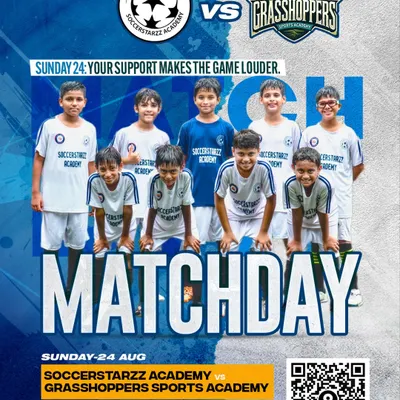 A matchday poster for our game against Grasshoppers Sports Academy. Come and support us, and see what our academy is all about.