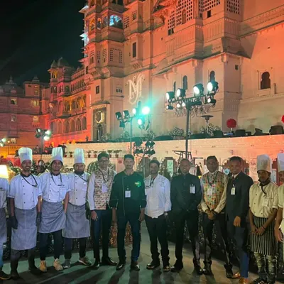My dedicated team of chefs and I at a grand wedding celebration at the City Palace in Udaipur. We bring our passion and expertise to destinations across India, ready to create an unforgettable culinary experience for your big day.