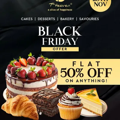 We love a good celebration, and our Black Friday offer is one of our biggest. This graphic shows the variety you can get at a discount, from full-sized cakes and brownies to cupcakes and croissants.