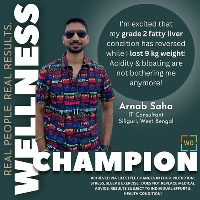 Arnab reversed his grade 2 fatty liver and lost 9 kg by adopting a liver-friendly diet and regular exercise, freeing himself from acidity and bloating.