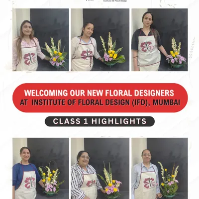Welcome to the first day of your floral journey. This collage captures the excitement of our new students in Mumbai as they create their very first designs. We believe everyone has a creative spark, and our classes are here to help it bloom.