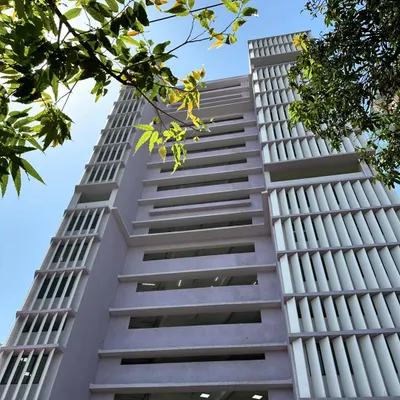 The facade of the Multipurpose Working Women’s Housing, a project developed through our Gender Advisory Committee with the MCGM. The vertical fins and staggered balconies are designed to ensure privacy while maximizing natural light and ventilation for the residents.