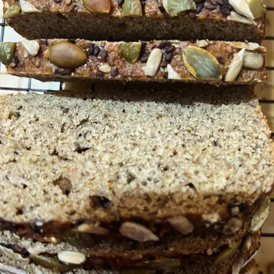 Look at the rich, dense texture of my flourless lentil bread. Each slice is packed with protein and fiber, making it a wholesome alternative to regular bread.