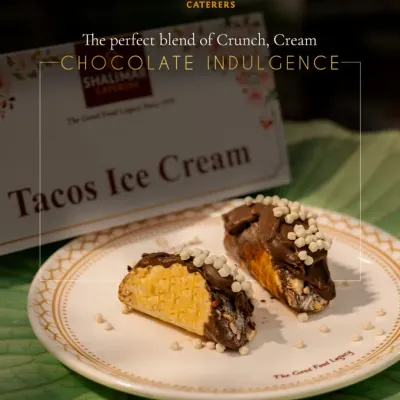 The perfect blend of crunch, cream, and chocolate indulgence. Our Tacos Ice Cream is a unique and playful dessert, featuring a taco-shaped cone filled with ice cream and dipped in chocolate.
