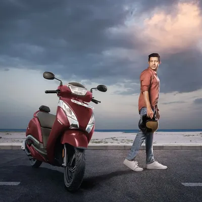A key visual from the TVS Jupiter digital campaign, shot on location in Pondicherry. This image was used to convey a sense of freedom and style, targeting a young, adventurous demographic.