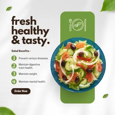 This graphic highlights the key benefits of incorporating our fresh salads into your diet. We focus on using ingredients that support digestive health, weight management, and overall well-being.