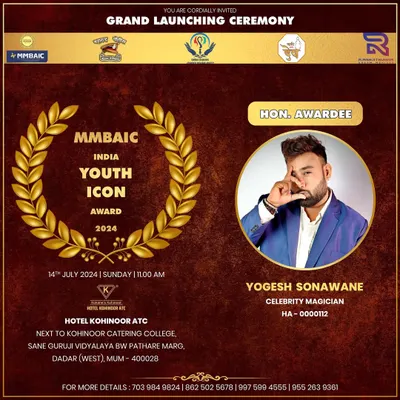 This is the official announcement for me being honored as an awardee for the MMBAIC India Youth Icon Award 2024. Receiving this recognition is a testament to my impact as a social media influencer and my dedication to my work.
