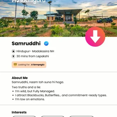 Presenting our most eligible farm, Samruddhi. Two truths and a lie: I'm wild but fully managed. I attract blackbucks and commitment-ready types. I'm low on emotions. Swipe right for an organic connection.
