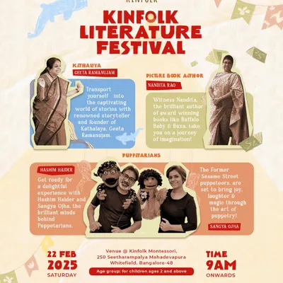 Our Kinfolk Literature Festival brings together celebrated storytellers, authors, and puppeteers. This event poster highlights the incredible lineup we host to inspire a love for reading in children and families.
