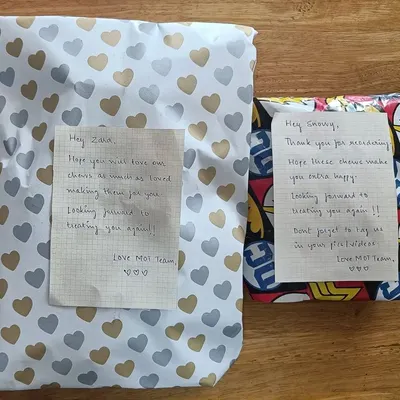 A huge thank you to YUMMOT for these beautifully gift-wrapped dehydrated chews for our rescue dogs Zara and Snowy. It's wonderful to see our community partners showing so much love.