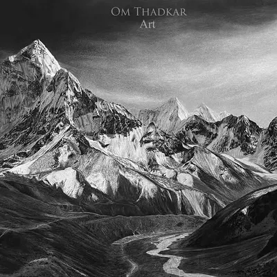 I call this piece 'Eternal Peaks'. This large-scale landscape captures the majestic and timeless nature of the Himalayas. The black and white medium allows the focus to be on the raw, rugged textures of the mountains and the dramatic sky.