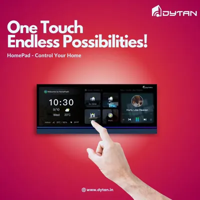 With the HomePad, endless possibilities are just one touch away. This image shows how a single tap on the screen can activate a scene, play music, or adjust your home's environment, simplifying complex actions into a single gesture.