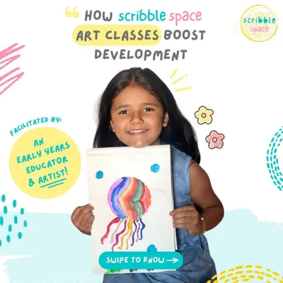 Our art classes are designed by an early years educator to boost development. This graphic explains how our approach supports creativity, fine motor skills, and confidence. Enrollments are open.