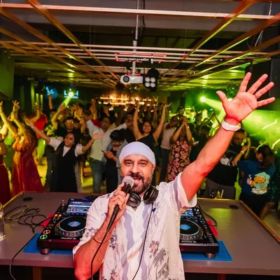 Hyping up the crowd at a fun Bollywood party at Gawky Goose, Bangalore. It's all about that interaction and making sure everyone is part of the show.