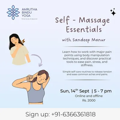My "Self-Massage Essentials" workshop is designed for everyone, from athletes to those with desk jobs. We cover how to work with major pain points, use pressure and stretching to release tension, and build simple self-care routines for lasting relief.