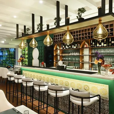 A full view of our luxury wine and champagne bar, the first of its kind in Bengaluru. It's the perfect spot to enjoy a drink before dinner or for a night out.
