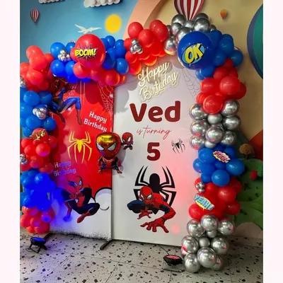 A Spider-Man theme that packs a punch. We used bold red, blue, and silver balloons and custom backdrops to create a super celebration for Ved's 5th birthday.