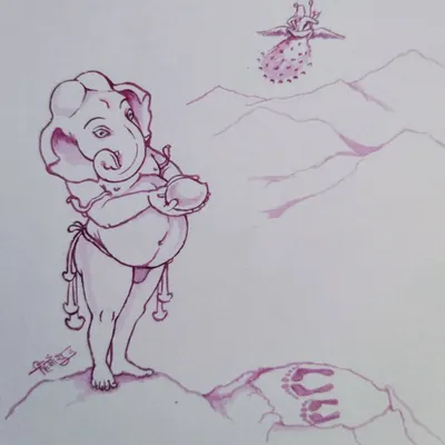 This simple ink sketch of Ganapati reflects on the idea that knowledge often comes with a sacrifice. The artwork captures a poignant moment of choice and consequence, a moral tale told through minimal lines.