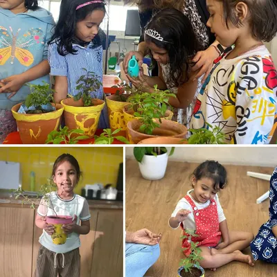A collage from our weekend Gardening Workshop. Little gardeners got their hands dirty, painted pots, and learned about nature in this fun, practical session.