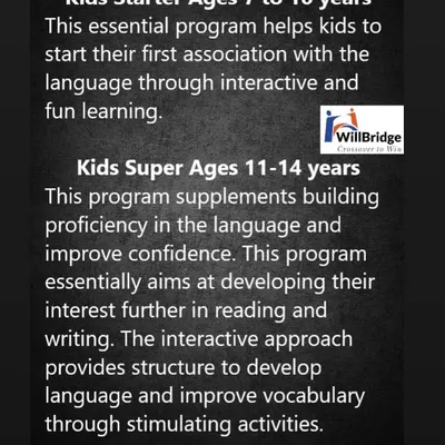We offer structured programs for different age groups to ensure the learning is just right for your child. The Kids Starter program focuses on fun and games for younger children, while the Kids Super program helps older kids master public speaking, reading, and writing.