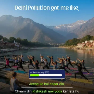 When the Delhi pollution gets you down, the clear air of Rishikesh is the answer. Imagine trading the smog for this view, doing yoga by the Ganga with a satisfactory AQI. This is the healing you need.