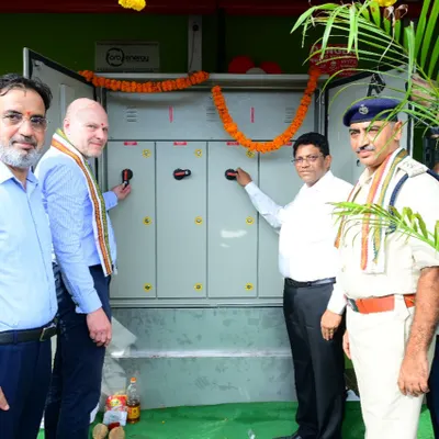 The inauguration ceremony for the second 350-kilowatt system at Bergen Pipe Supports India, attended by their CEO and the Managing Director of Sri City. This repeat order is a strong endorsement of our work.