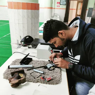 Here you can see a complete strip-down of a competition air pistol. I inspect every single part for wear and tear before cleaning, lubricating, and reassembling it. This detailed process is essential for preventing misfires and ensuring accuracy.