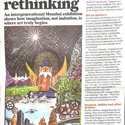 Our feature in Mumbai Mirror on "The Art of Rethinking." The article highlights how our intergenerational exhibition shows where art truly begins: with imagination, not imitation.