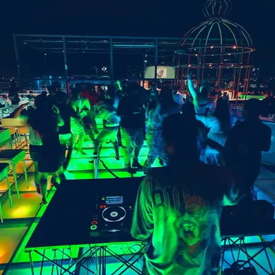 My view from the DJ booth at Skyye, UB City. The lit-up floor and the city lights create an unbeatable ambiance for a Sunday sundowner.