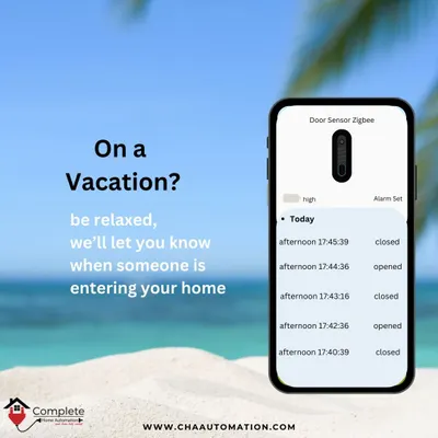 Relax on your vacation knowing your home is secure. Our Zigbee door sensors send real-time notifications to your phone, logging every time a door is opened or closed, so you're always aware of activity.