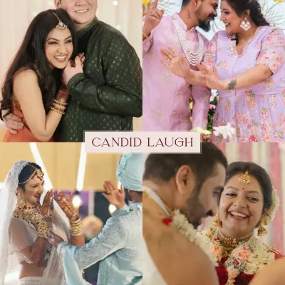 A collage celebrating the beauty of a candid laugh. These unposed moments of joy, shared between the couple and their loved ones, are the heartbeats of a wedding day.