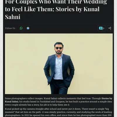 I was honored to be featured in the Deccan Herald. This article speaks to my core belief: I don't just collect images, I collect moments that feel true. My job is to help every couple see the story they already have.